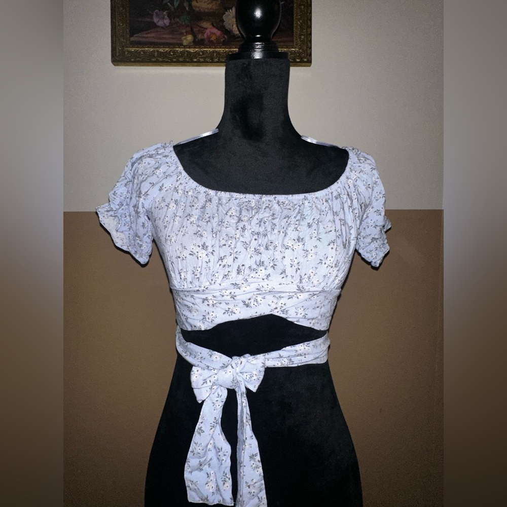 Hollister Cream Floral Puff Sleeve Crop Blouse